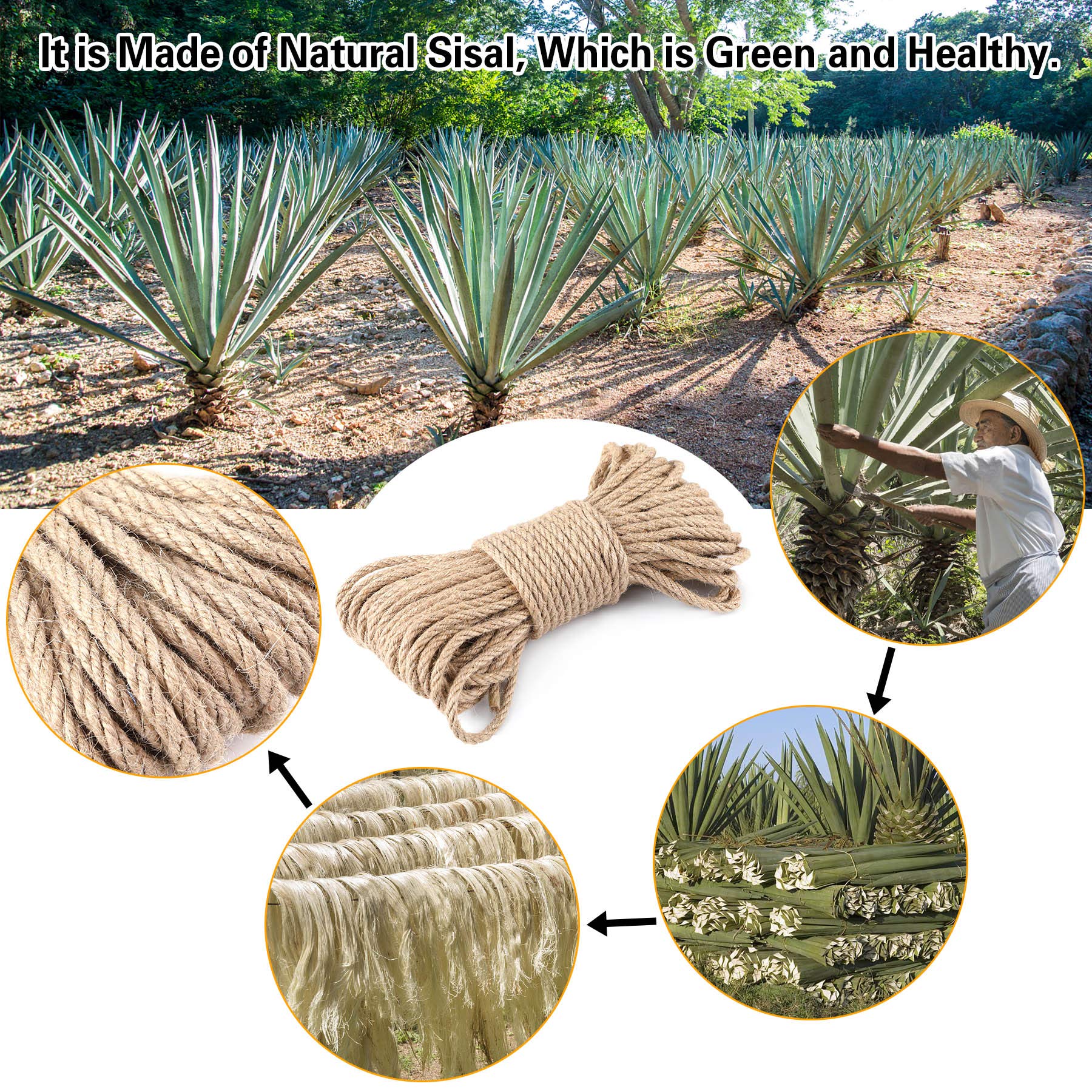 6 mm × 30 m Sisalseil, natürliches Sisalseil, Sisalseil für Kratzbaum, Katzenzubehör, DIY, Ersatz für Sisal-Kratzbaum,